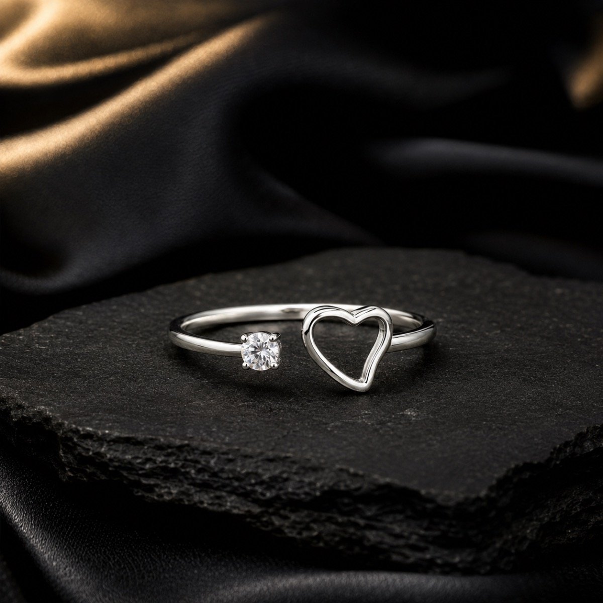 Tender Heart Crystal Silver Ring — 925 sterling silver rings