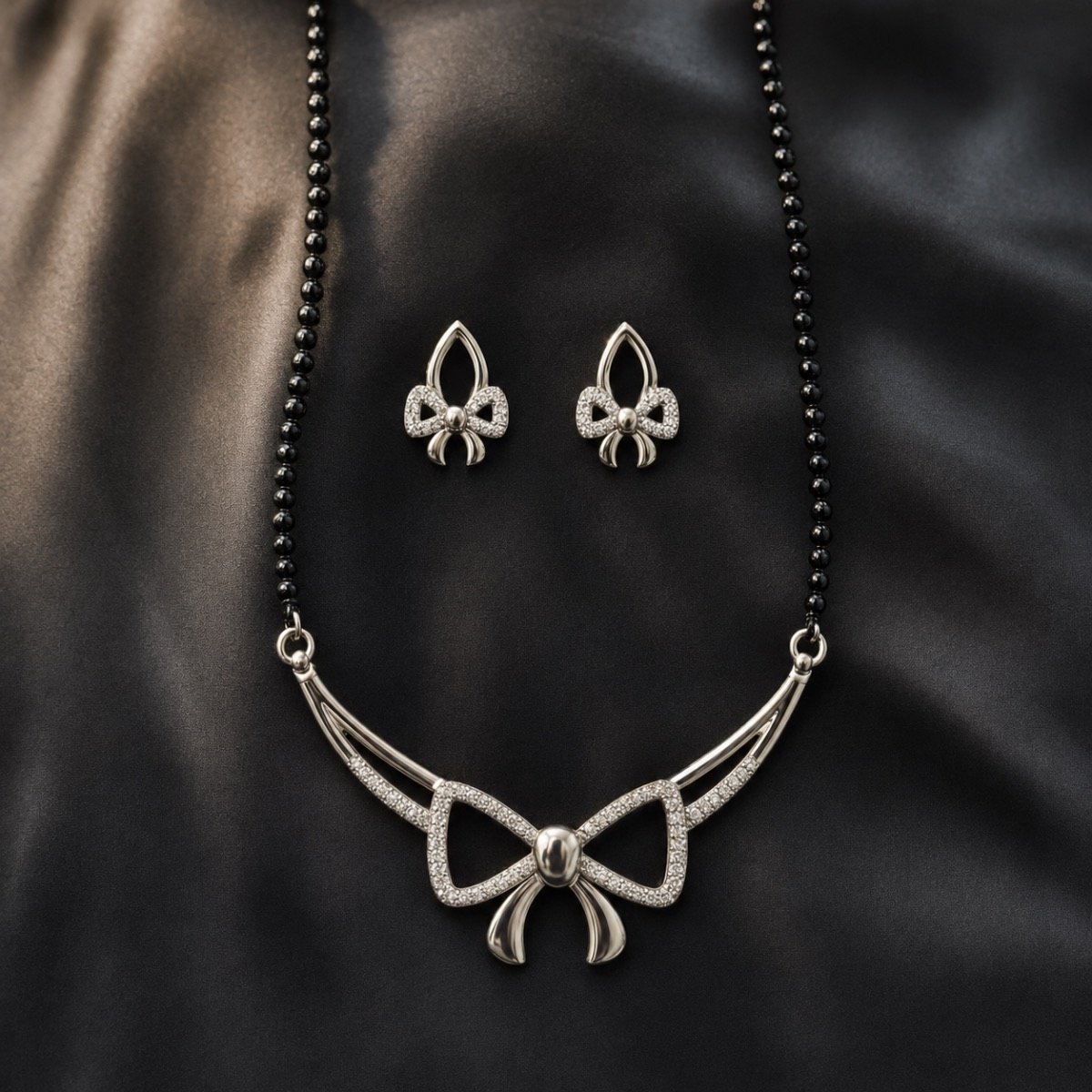 Elara Crystal Bow Mangalsutra Set — 925 sterling silver mangalsutra