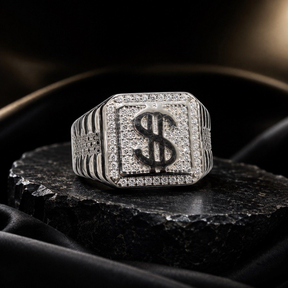 Millionaire Dollar Pavé Silver Ring — 925 sterling silver rings