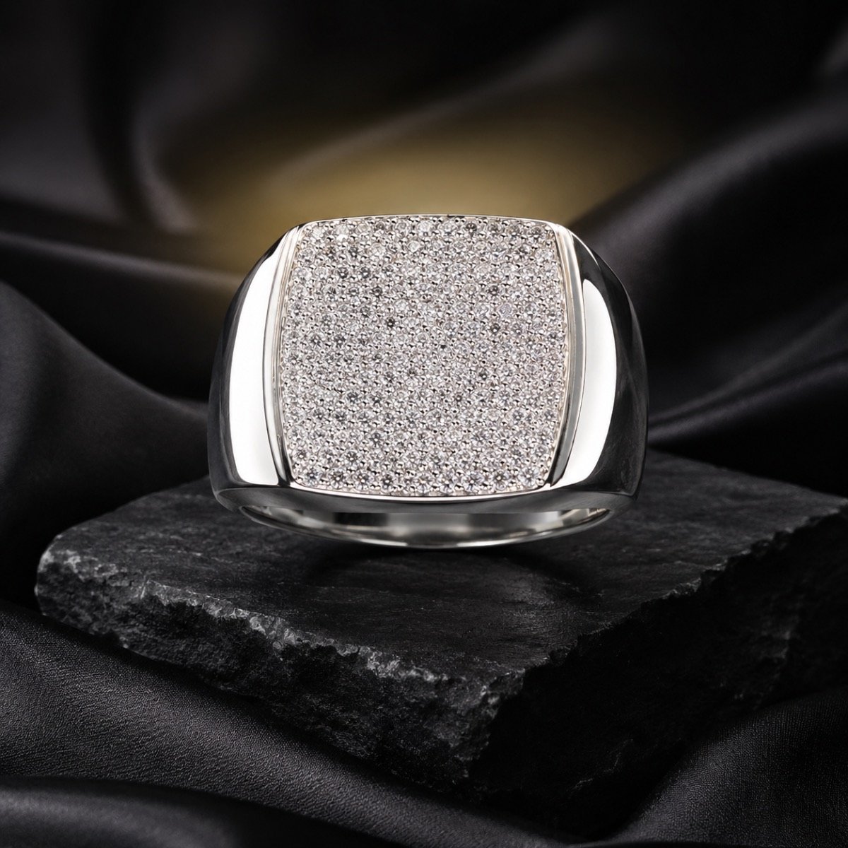 Imperial Square Pavé Silver Ring — 925 sterling silver rings