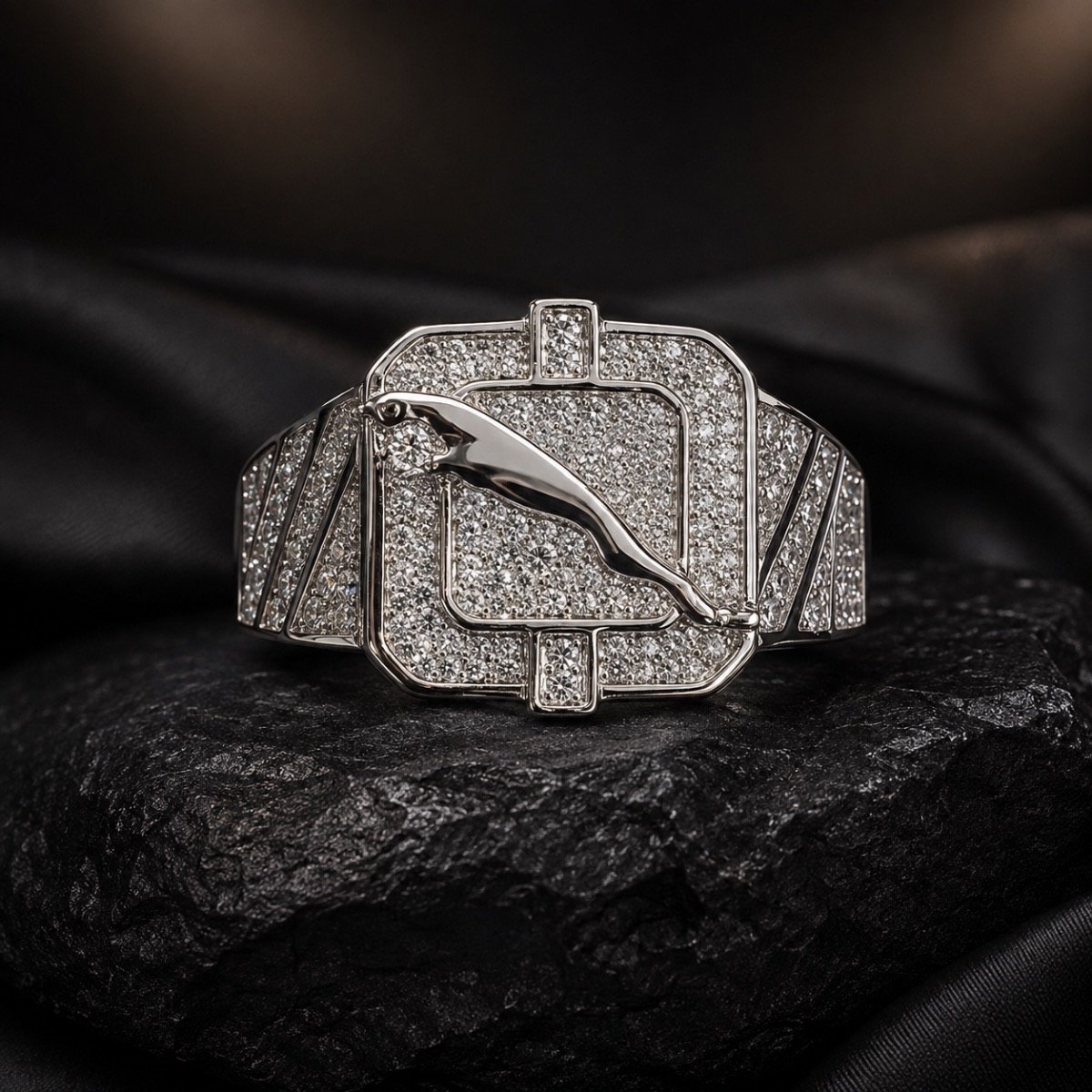 Imperial Panther Pavé Silver Ring — 925 sterling silver rings