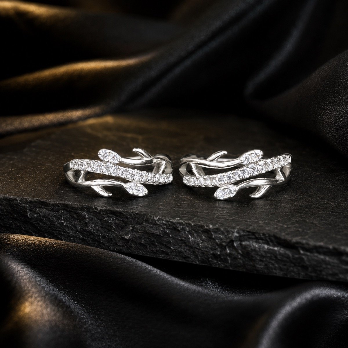 Crystal Vine Silver Toe Ring Pair — 925 sterling silver