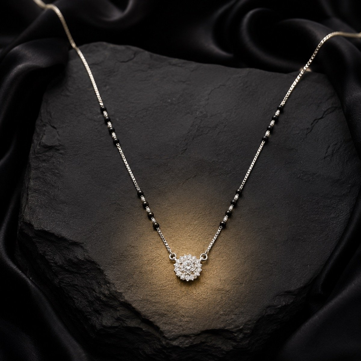 Radiant Blossom Halo Mangalsutra — 925 sterling silver mangalsutra