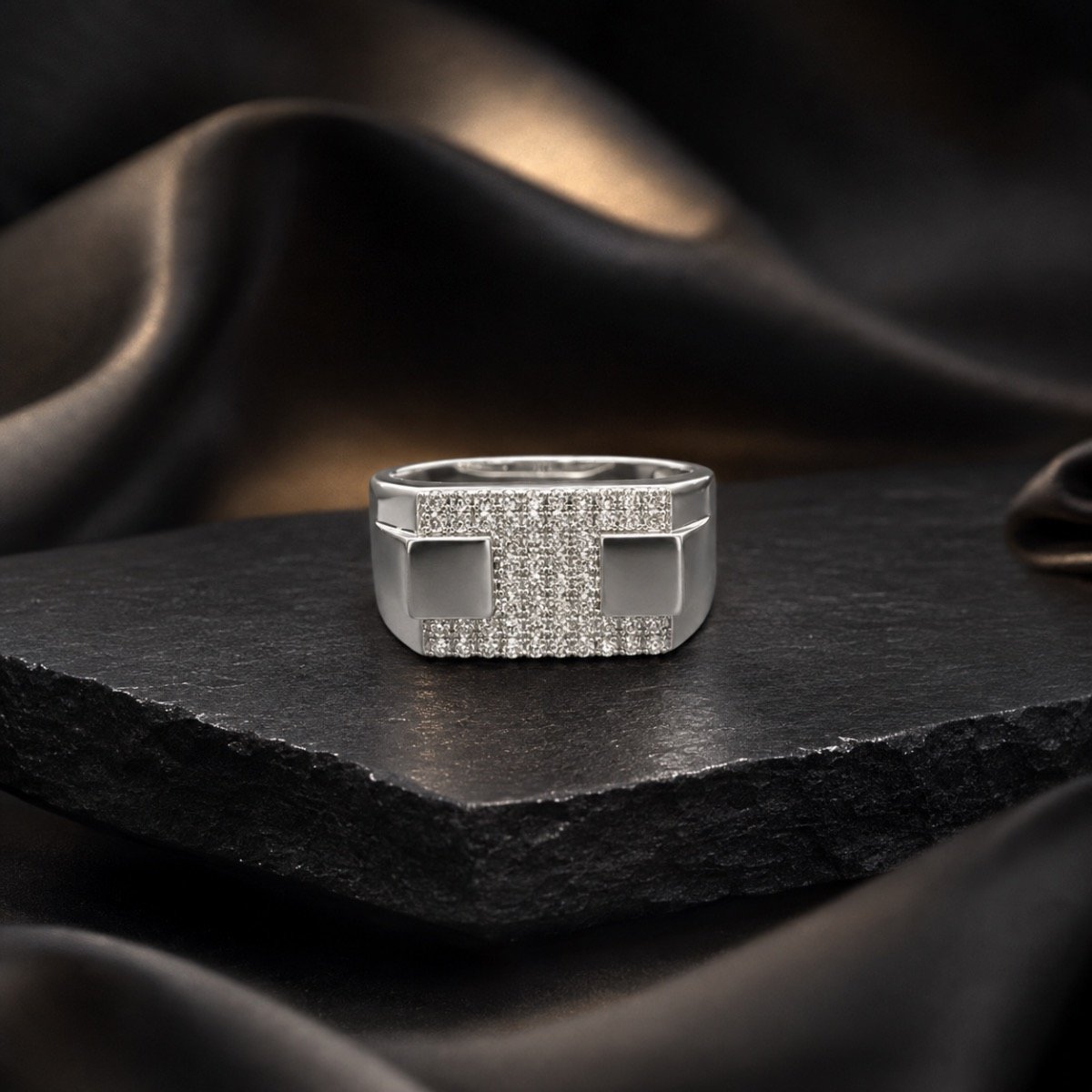 Axiom Geometric Pavé Ring — 925 sterling silver rings