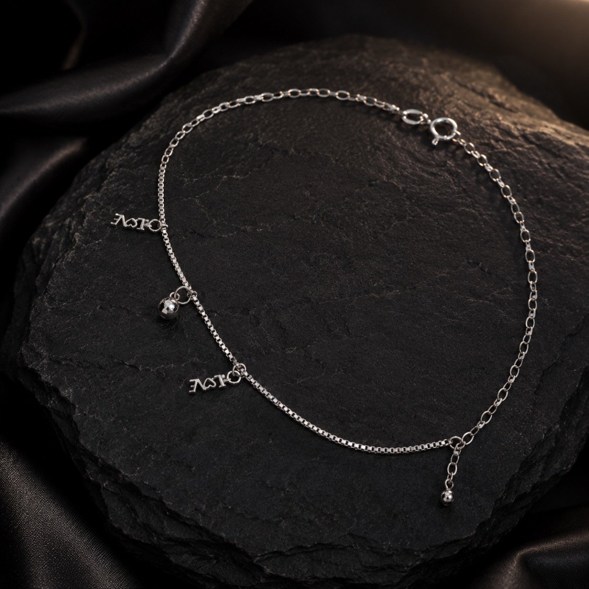 Double Love Charm Silver Anklet — 925 sterling silver anklets