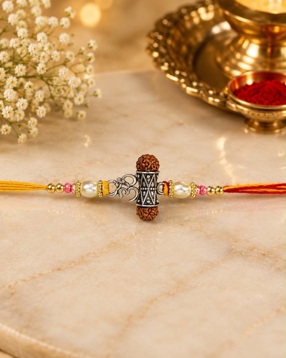 Mahadev Om Damru Rudraksha Rakhi — 925 sterling silver rakhi