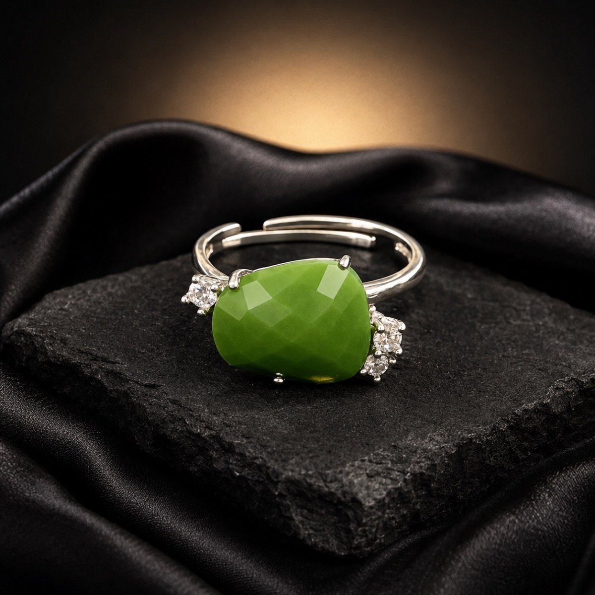 Lime Radiance Cushion Silver Ring — 925 sterling silver rings