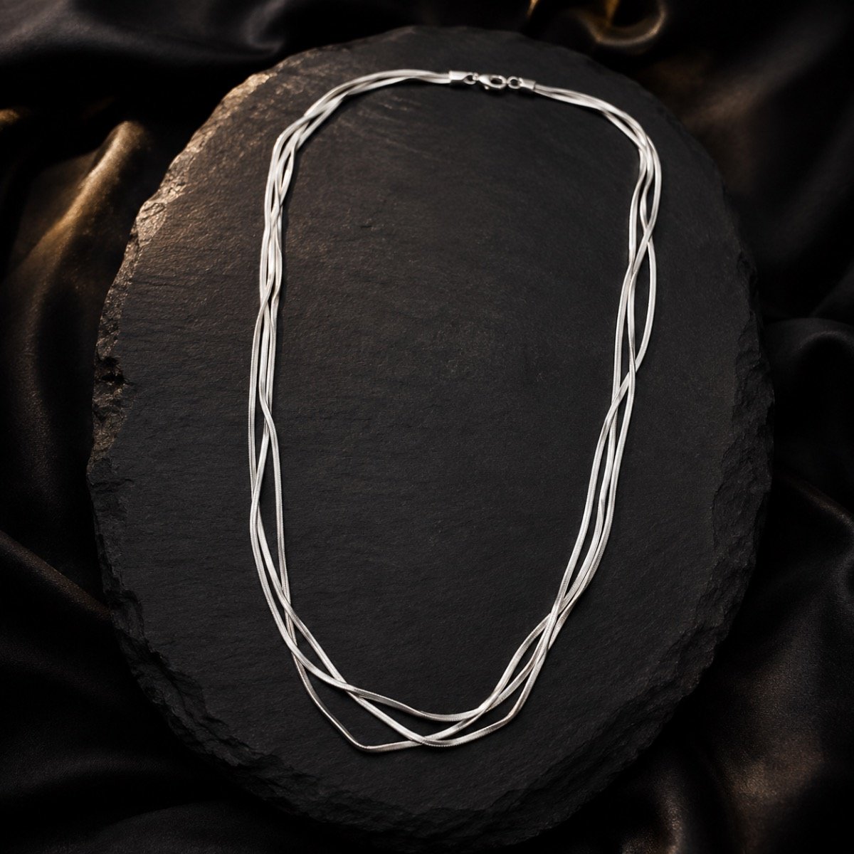 Triple-Layer Snake Silver Necklace — 925 sterling silver