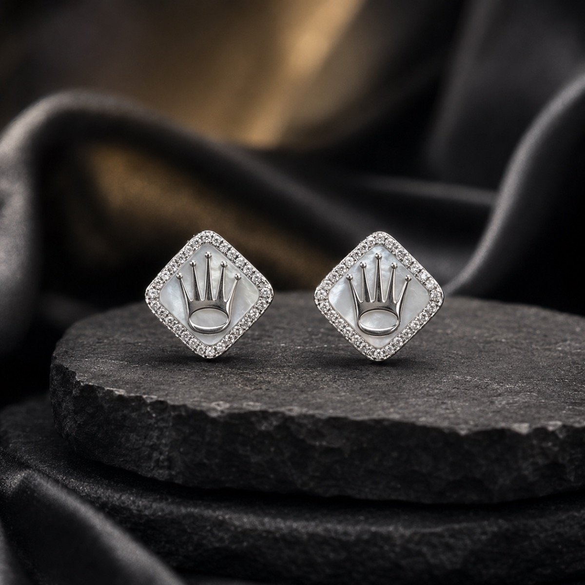 Royal Crown Crystal Stud Earrings — 925 sterling silver earrings