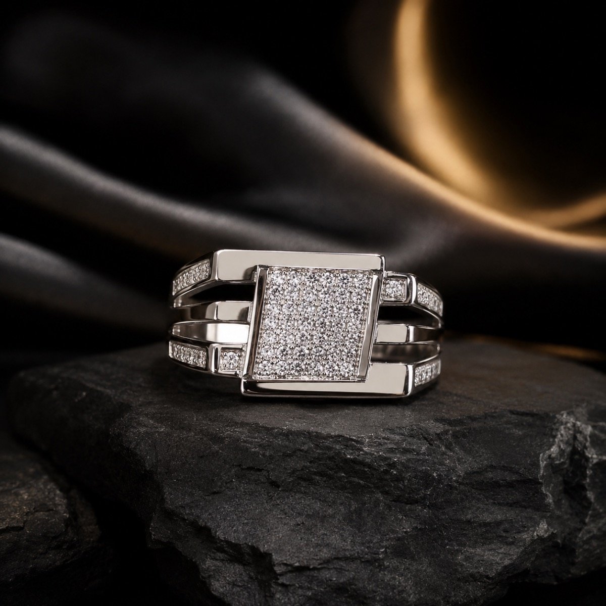 Modern Grid Pavé Silver Ring — 925 sterling silver rings