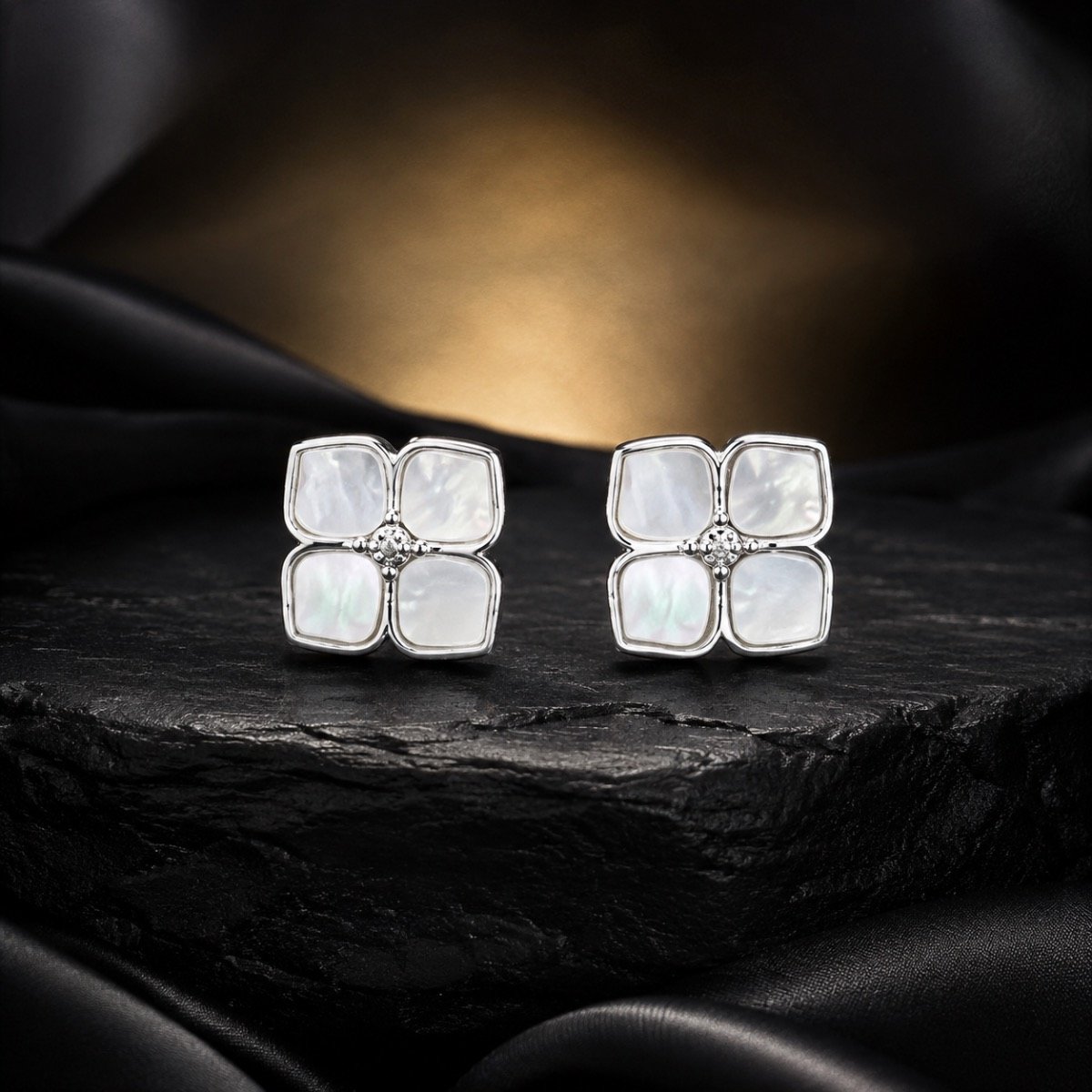 Pearl Mosaic Floral Stud Earrings — 925 sterling silver earrings