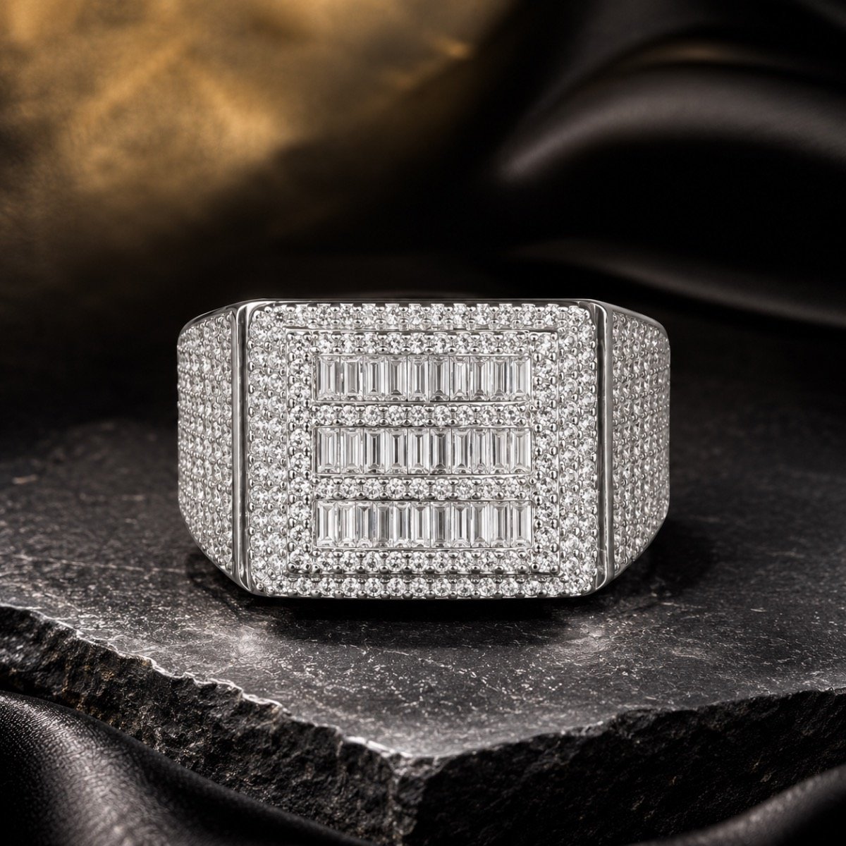 Imperial Triple Baguette Grid Silver Ring — 925 sterling silver rings