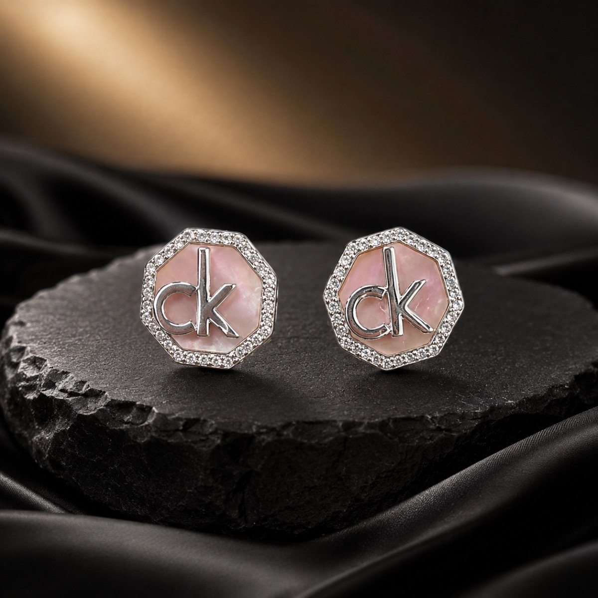 Pink CK Monogram Stud Earrings — 925 sterling silver earrings
