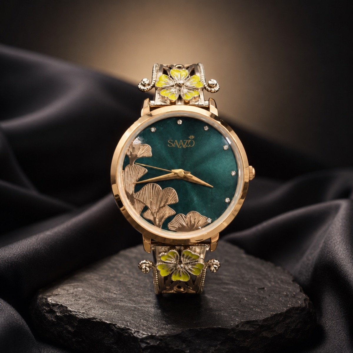 Emerald Bloom Floral Watch — 925 sterling silver