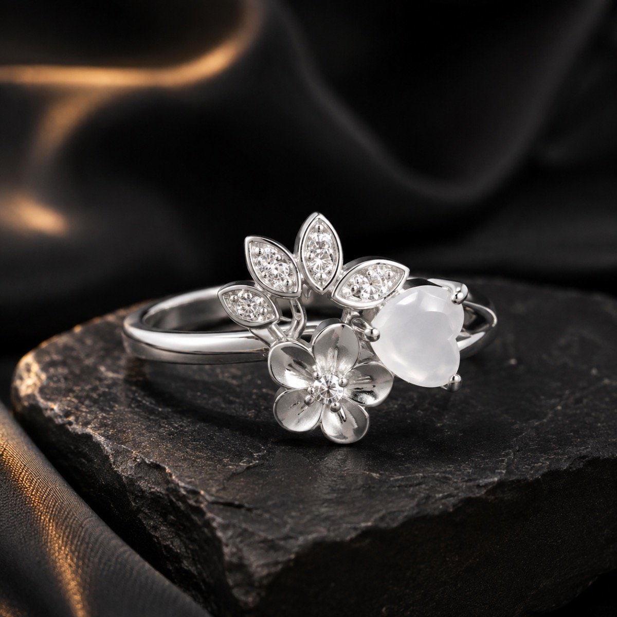 White Heart Garden Silver Ring — 925 sterling silver rings