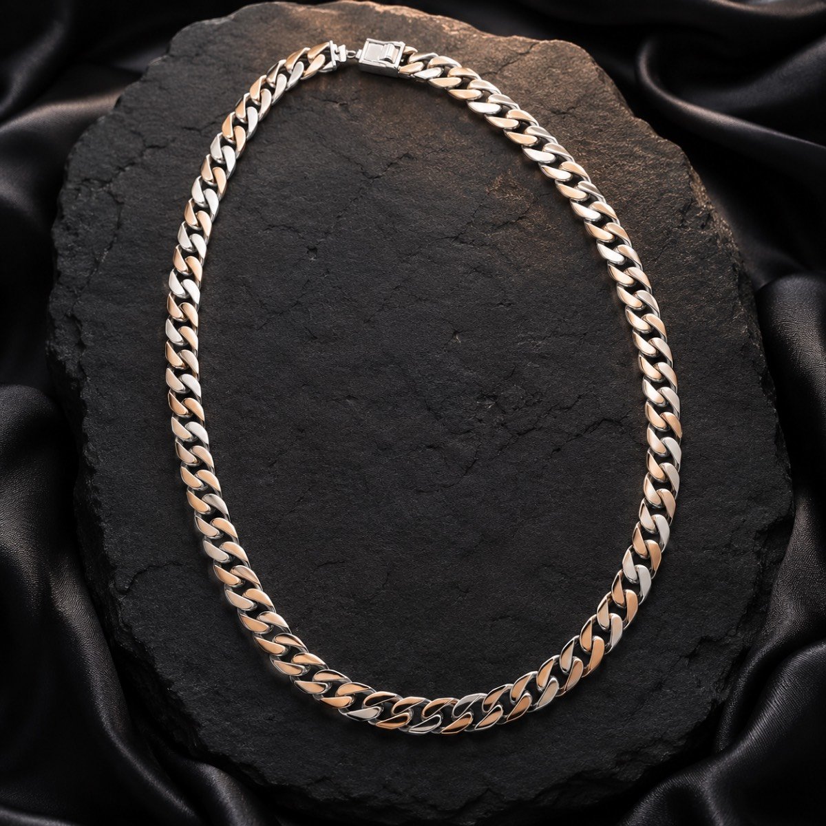 Dual-Tone Cuban Link Silver Chain — 925 sterling silver