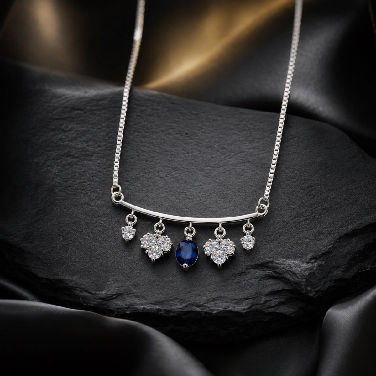 Midnight Blue Crystal Dangle Necklace — 925 sterling silver chaindokiya