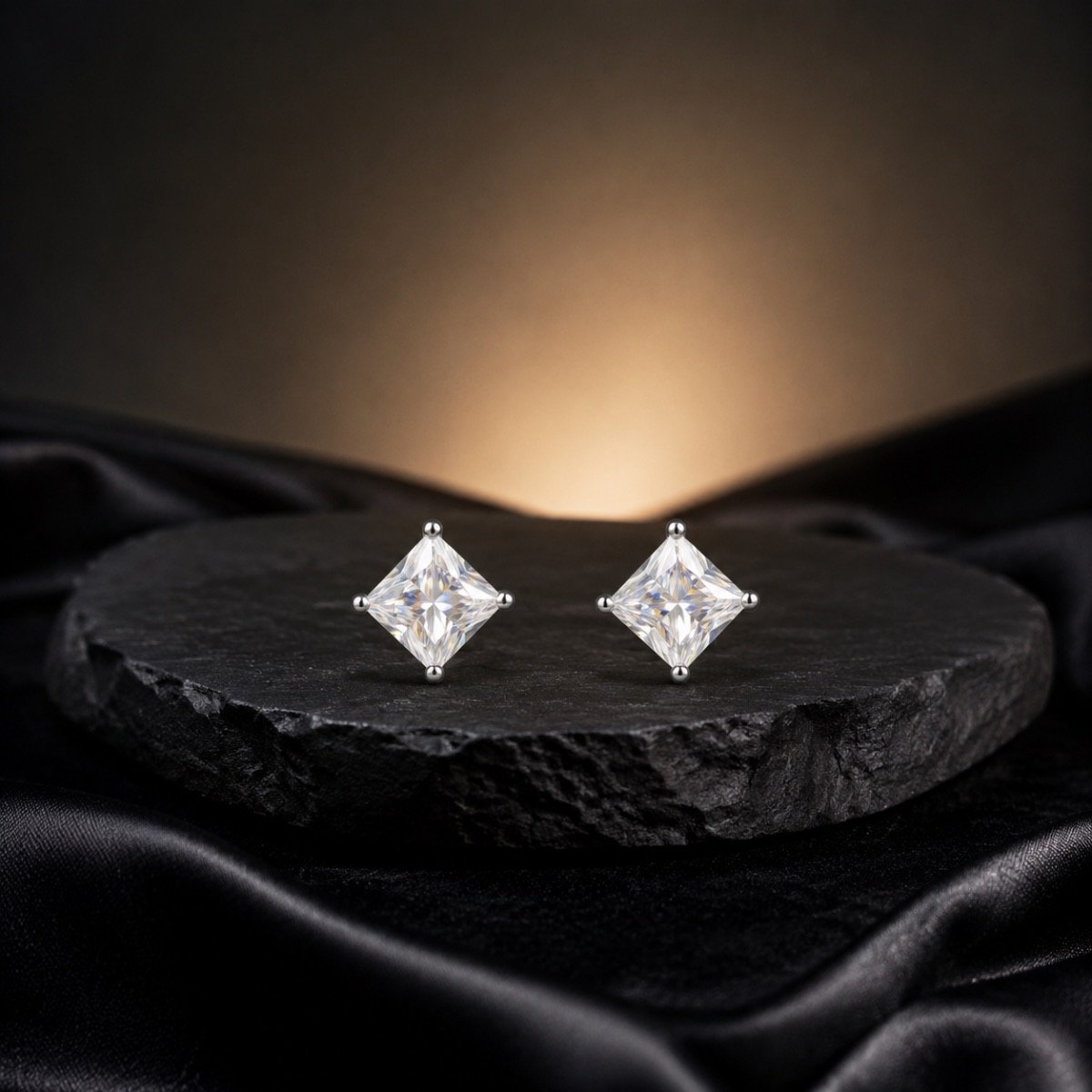 Radiant Princess-Cut Crystal Earrings — 925 sterling silver earrings