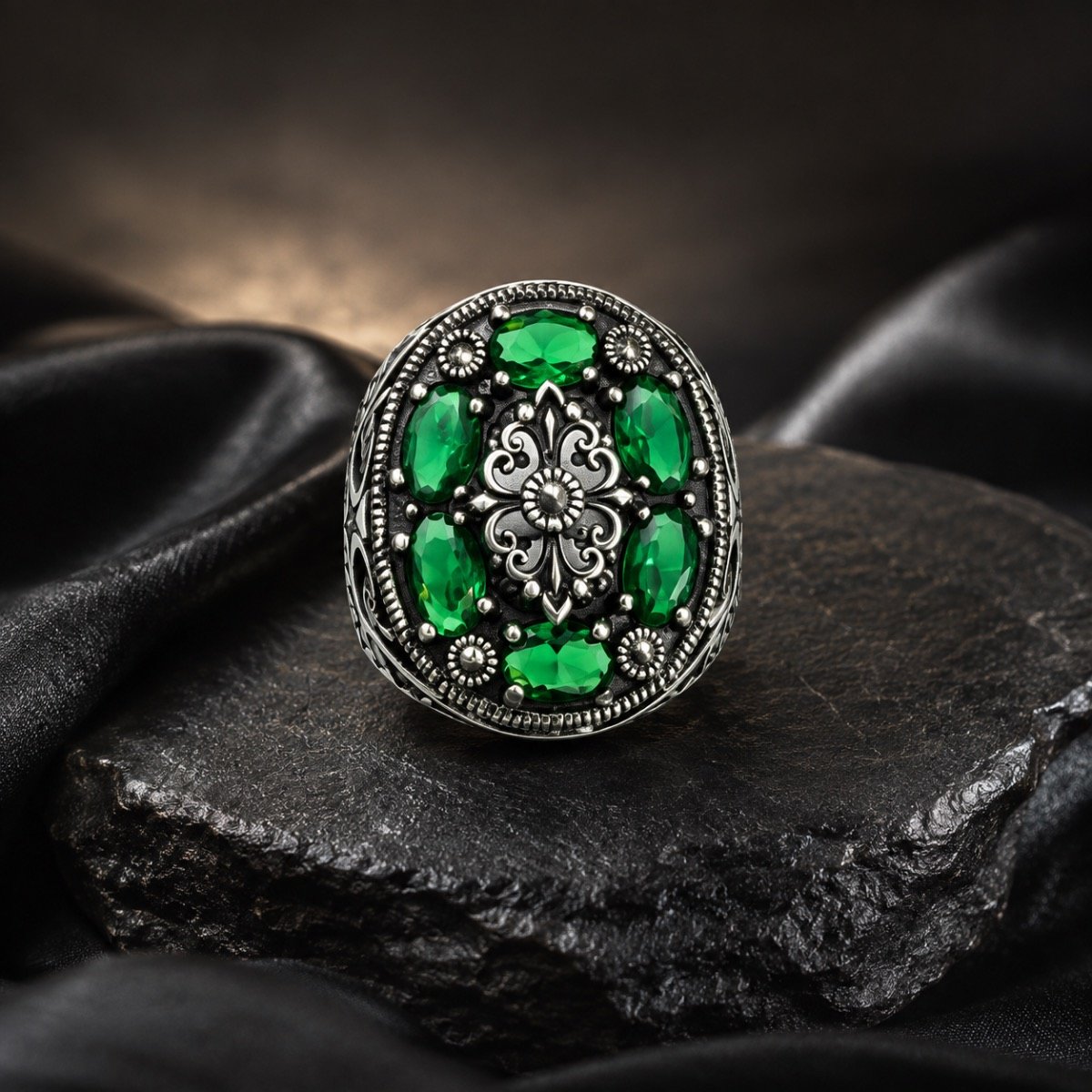Royal Emerald Garden Silver Ring — 925 sterling silver rings