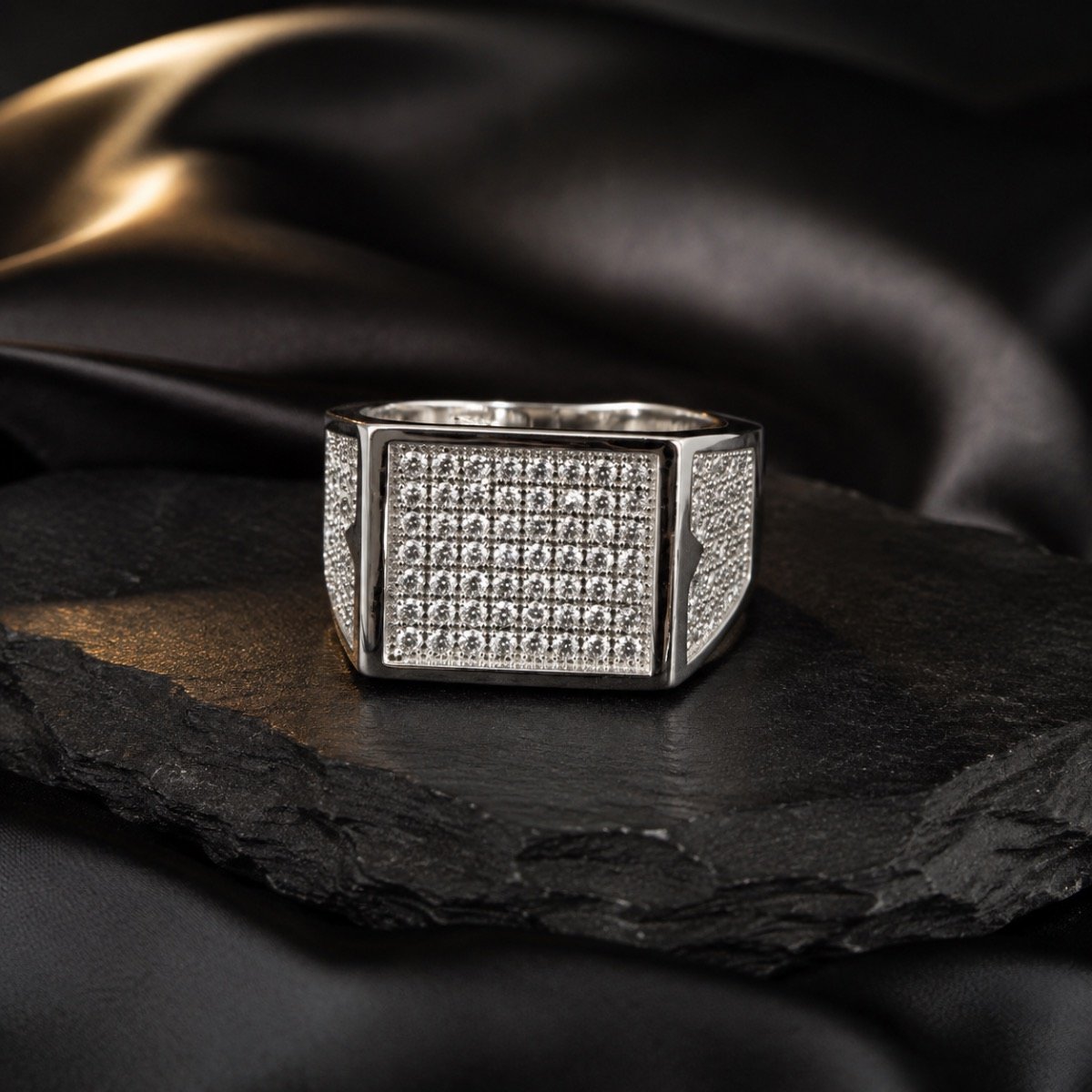 Royal Square Grid Pavé Silver Ring — 925 sterling silver rings
